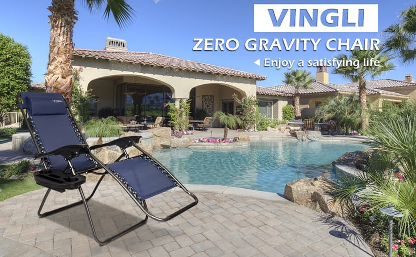 VINGLI Upgraded Zero Gravity Chair Set of 2 Lounge Outdoor Chairs with Trays and Pillows, Folding Patio Recliner Chairs for Backyard Poolside Garden