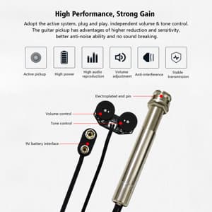 Acoustic Guitar Pickup, Pen Tube Type Undersaddle Active Pickup,Volume Tone Adjustable, With Ceramic Piezoelectric Pickup Rod