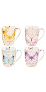 Christian Art Gifts Botanic Purple Butterfly Ceramic Coffee Mug Inspirational Coffee Cup for Women & Men 12 oz. Lead-free Microwave and Dishwasher Safe Coffee Mug with Bible Verse: Blessed - Jer. 17:7