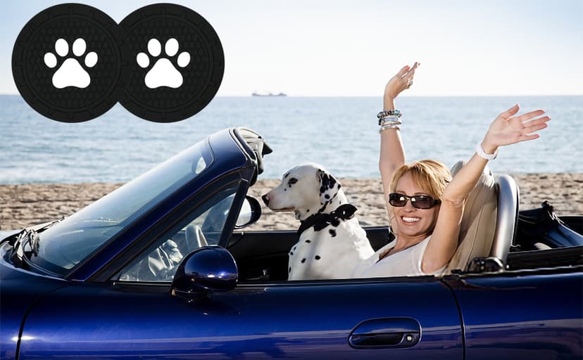 Car Cup Holder Coasters-Car Interior Accessories 2.75 inch Silicone Anti Slip Cute Dog Paw Car Coaster -Universal (Pack of 2)