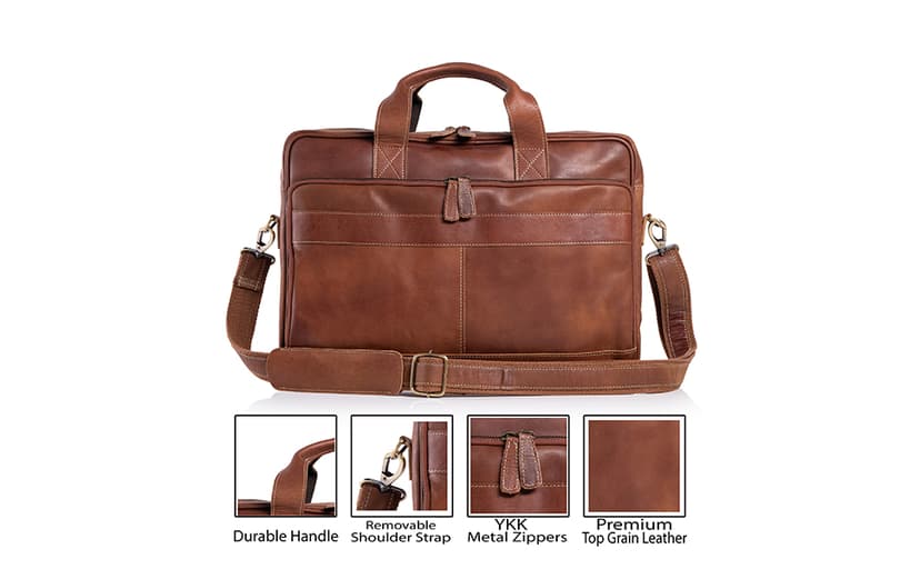 Leather briefcase 18 Inch Laptop Messenger Bags for Men and Women Best Office briefcase Satchel Bag (Tan)
