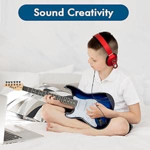 LyxPro Left Hand 39 Inch Electric Guitar and Starter Kit for Lefty Full Size Beginner’s Guitar, Amp, Six Strings, Two Picks, Shoulder Strap, Digital Clip On Tuner, Cable and Soft Case - Blue