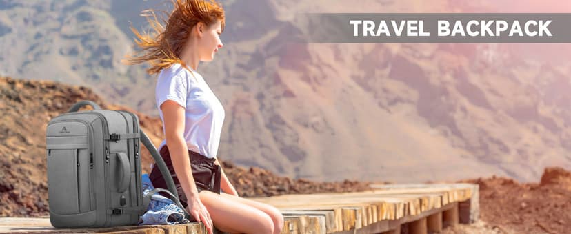 Carry On Backpack, 50L Extra Travel Laptop Backpack for Men Women, Big Bag Business Travel Essentials Gifts for men, 17 Inch Laptop Backpack Computer Bag Gifts for Him Men, Grey