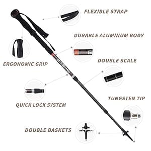 G2 GO2GETHRE Multipurpose Telescopic Trekking Poles - Strong Aircraft Alloy Walking Sticks for Hiking and Hunting,Quick Locks System (1pc)