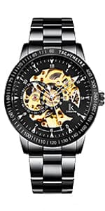 GLEIM Gute Mens Watches, Mechanical Skeleton Automatic Self-Winding Steampunk Watch for Men, Casual Clock Brown Leather Wrist Watch