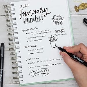 Craft 'n' Beyond Calligraphy Brush Pens Pack of 3 Small, Medium and Large Markers for Hand Lettering, Art Drawing, Sketching, Scrapbooking, Writing, Journaling - Beginner Kit with Fadeproof Black Ink