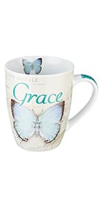 Christian Art Gifts Botanic Purple Butterfly Ceramic Coffee Mug Inspirational Coffee Cup for Women & Men 12 oz. Lead-free Microwave and Dishwasher Safe Coffee Mug with Bible Verse: Blessed - Jer. 17:7