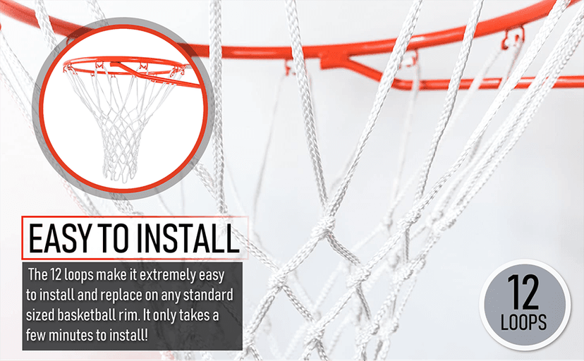 Heavy Duty Basketball Net Replacement - All Weather Anti Whip, Fits Standard Indoor or Outdoor Rims - 12 Loops - Basketball Hoop Net Replacement Outdoor