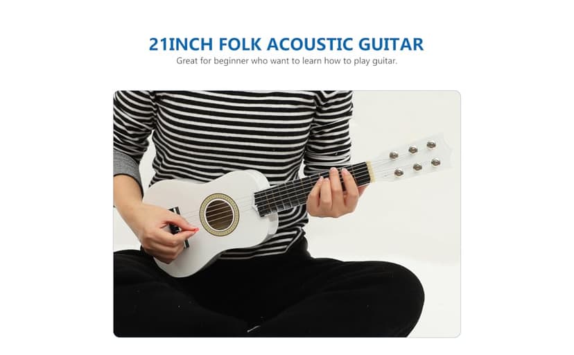 21 Inch Guitar Small Acoustic Guitar for Beginners 6- String Wooden Guitar White