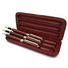 3 Pcs Wooden Pens Set with Gift Case/Best Writing Fountain Fancy Ballpoint Pen and Luxury Gel Pen with Ink Refills, Promotional Business Designer Pens
