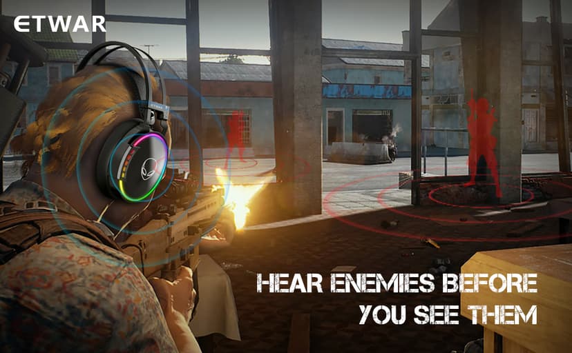 ETWAR EG100 USB Wired Gaming Headset for PC, 7.1 Surround Sound,Computer Headphones with Microphone/Mic Noise Cancelling, Video Gaming, RGB Flowing Light - for PS4, PS5,Laptop