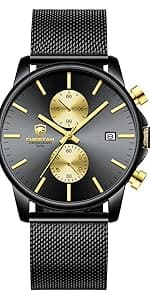 GOLDEN HOUR Fashion Business Mens Watches with Stainless Steel Waterproof Chronograph Quartz Watch for Men, Auto Date