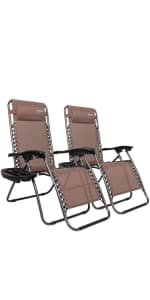 VINGLI Upgraded Zero Gravity Chair Set of 2 Lounge Outdoor Chairs with Trays and Pillows, Folding Patio Recliner Chairs for Backyard Poolside Garden