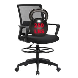 BestOffice Drafting Chair Tall Office Chair Adjustable Swivel Rolling Mesh Height with Lumbar Support Arms Footrest Mid Back for Adults Standing Desk Drafting Stool(Black)