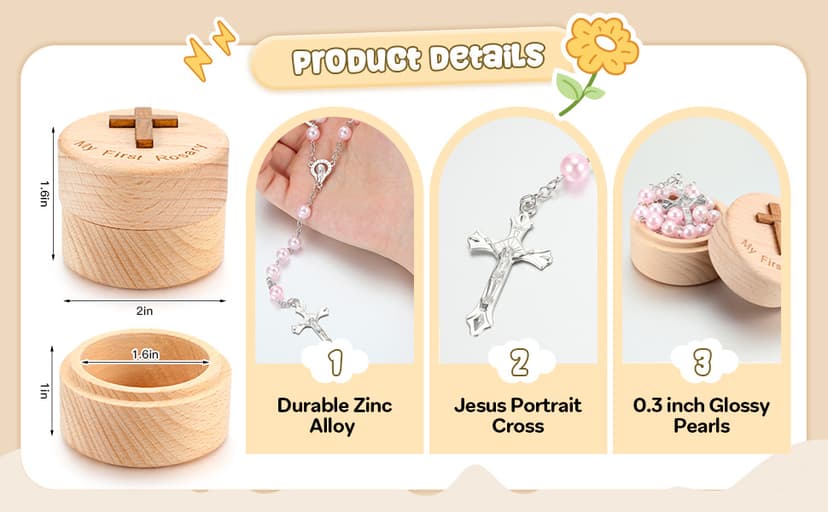 Baptism Gifts for Girls Boys Rosary Catholic My First Rosary and Keepsake Box for Baby Shower Holy First Communion Christian Beads Gifting Set(Pink)