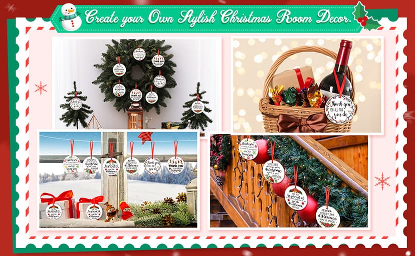 Barydat 12 Pcs Christmas Ornaments Employee Appreciation Gifts Bulk for Coworkers, Christmas Tree Ceramic Plaque Hanging Ornaments with Rope for Xmas Thanksgiving Teachers Nurses Gifts (Classic)