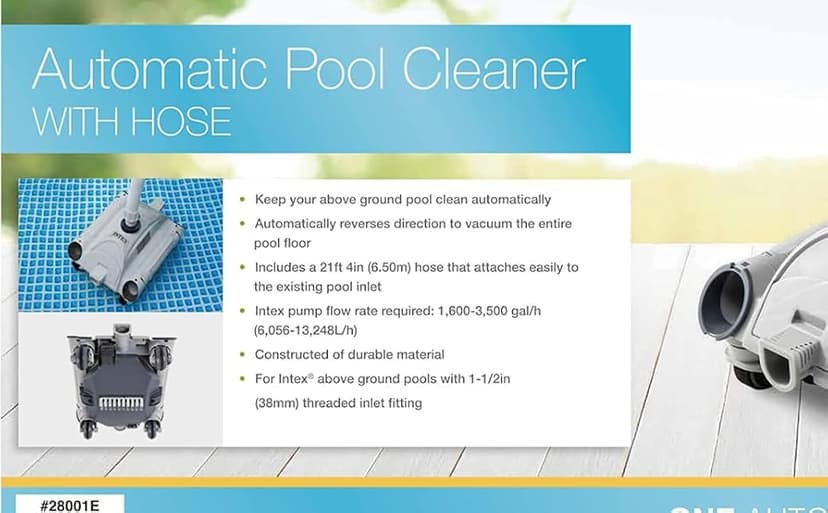Intex 28001E Above Ground Pool Automatic Pool Cleaner Pressure Side Vacuum Cleaner with 24 Foot 7 Inch Hose for Intex Pools Only w/ a 1.5 Inch Fitting