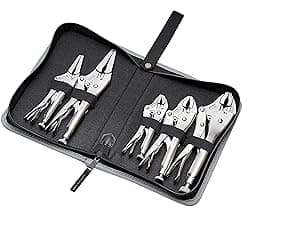 Amazon Basics 5-Piece CR-V Locking Pliers Set with Wire Cutters, 2 Straight Jaw, 3 Curved Jaw, 6.5-10 inch, Silver, Carrying Case