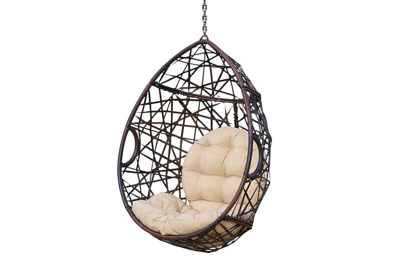 Christopher Knight Home Isaiah Indoor/Outdoor Wicker Tear Drop Hanging Chair (Stand Not Included), Multi-Brown and Tan