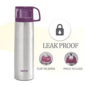 Milton Thermos for Hot Drinks 1000 ml (34 oz), 24 Hours Hot and Cold, Stainless Steel Water Bottle, Double Walled Vacuum Insulated Flask for Hot Coffee, Thermosteel, Leak Proof, Glassy, Purple