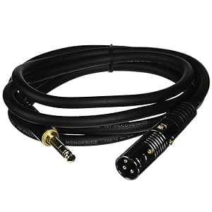 Monoprice XLR Male to 1/4-Inch TRS Male Cable - Gold Plated, High Fidelity and Eliminate Noise in the Recording Studio and On Stage, 16AWG, 6 Feet, Black, 6Ft