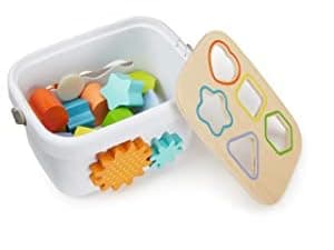 Amazon Basics Wooden Shape Sorter and Rainbow Stacker Classic Baby Toy Set-Sorting Play For Infants Age 12M+, Medium, Multicolor