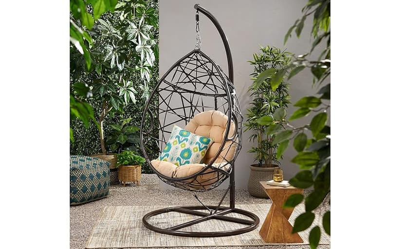 Christopher Knight Home Isaiah Indoor/Outdoor Wicker Tear Drop Hanging Chair (Stand Not Included), Multi-Brown and Tan