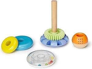 Amazon Basics Wooden Shape Sorter and Rainbow Stacker Classic Baby Toy Set-Sorting Play For Infants Age 12M+, Medium, Multicolor