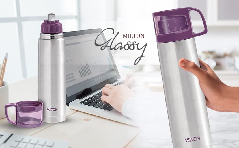 Milton Thermos for Hot Drinks 1000 ml (34 oz), 24 Hours Hot and Cold, Stainless Steel Water Bottle, Double Walled Vacuum Insulated Flask for Hot Coffee, Thermosteel, Leak Proof, Glassy, Purple