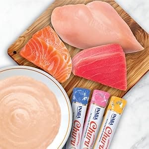 INABA Churu Cat Treats, Grain-Free, Lickable, Squeezable Creamy Purée Cat Treat/Topper with Vitamin E & Taurine, 0.5 Ounces Each Tube, 20 Tubes, Seafood Variety Box