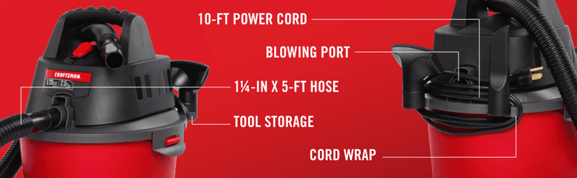 CRAFTSMAN CMXEVBE17250 2.5 Gallon 2.5 Peak HP Wet Dry Vac, Portable Shop Vacuum Wet and Dry with Filter Bag, Hose and Attachments for Cleaning in The Home