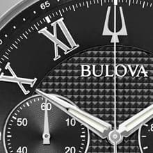 Bulova Men's Classic Wilton 3-Hand Chronograph, Luminous Hands, Roman Numeral Markers Domed Mineral Crystal, 43mm, Stainless Steel/Black Dial