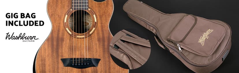Washburn Comfort G-Mini 55 Koa Travel Size Acoustic Guitar, Natural
