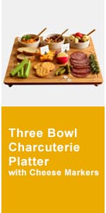 Picnic at Ascot Personalized Monogrammed Laser Engraved Hardwood Board for Cheese & Appetizers - Includes 4 Cheese Knives, Cheese Markers & Ceramic Dish - Designed in California