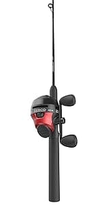 Zebco 202 & 404 Spincast Reels and Fishing Rod Combos (2-Pack), 5-Foot 6-Inch 2-Piece Fishing Pole, Size 30 and 40 Reels, Right-Hand Retrieve, Pre-Spooled with 10 lb and 15 lb Cajun Line, Black/Red