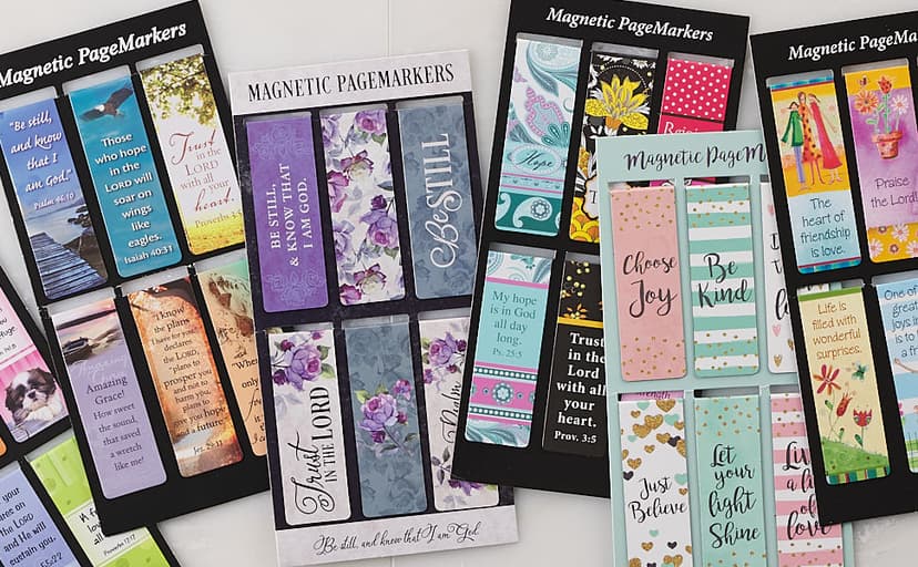 Christian Art Gifts Set of 6 Beloved Scripture Favorites with Abstract Scenic Bookmark Rectangular Folded Magnetic Pastel Design Inspirational Magnetic Bible Verse Bookmark, Size Small 2.3" x 0.8"