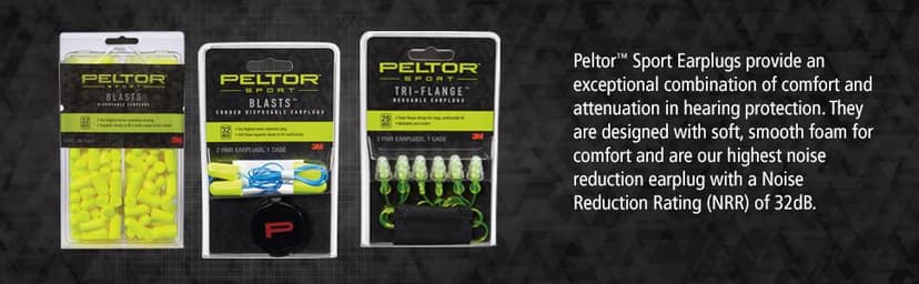 Peltor Sport Tri-Flange Corded Reusable Earplugs, 3 Pair, Noise Reduction Rating (NRR) 26 dB, Comfortable Fit, Ideal For Range, Shooting & Hunting, Washable and Corded, Neon Yellow (97317-10C)