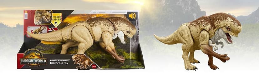 Mattel Jurassic World Rebirth Distortus Rex Rumble N Rampage Dinosaur Action Figure 22 Inch with 2 Attack Actions, Content-Accurate, Digital Play