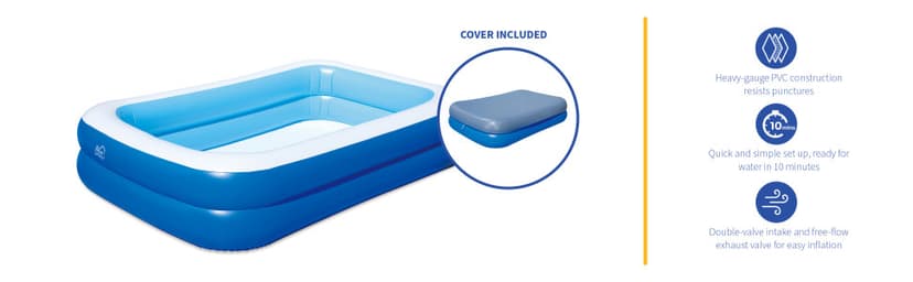 Inflatable 103-in x 69-in x 22-in Deep Rectangular Family Pool with Cover