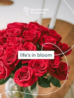 Benchmark Bouquets - Charming Roses & Alstroemeria (Glass Vase Included) - Fresh Flowers for Delivery - Gift for Graduation, Birthday, Anniversary, Sympathy, Get Well, Congratulations