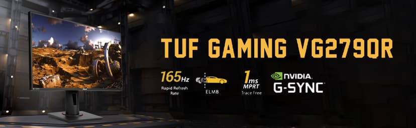 ASUS TUF Gaming 27” 1080P Monitor (VG279QR) - Full HD, IPS, 165Hz, 1ms, Extreme Low Motion Blur, G-SYNC Compatible, Shadow Boost, VESA Mountable, DisplayPort, HDMI, Height Adjustable
