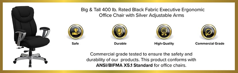 Flash Furniture HERCULES Series Big & Tall 400 lb. Rated Black LeatherSoft Executive Ergonomic Office Chair with Silver Adjustable Arms