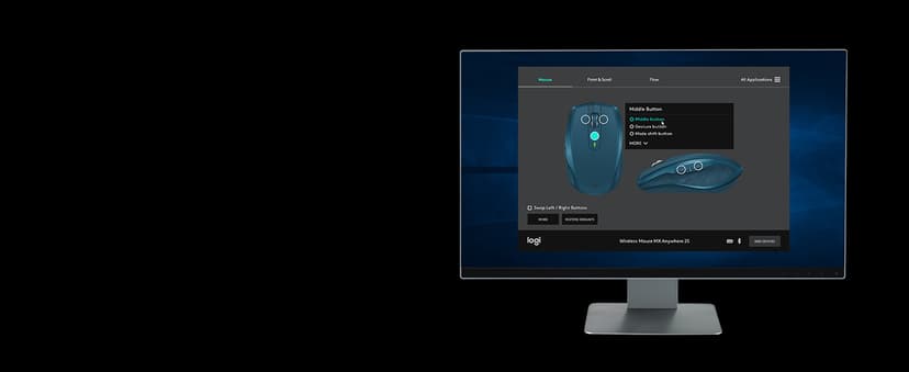 Logitech MX Anywhere 2S Bluetooth Edition Compact Wireless Mouse, No USB Receiver - Use On Any Surface, Hyper-Fast Scrolling, Rechargeable, Control Up to 3 Apple Mac and Windows Computers and Laptops