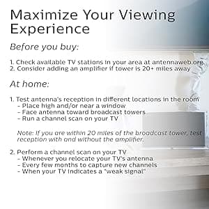 Philips Crystal Amplified Indoor TV Antenna, Extendable Dipole Rabbit Ears, 4K 1080P VHF UHF, Long Range, Amplifier Signal Booster, Digital HDTV Antenna, Smart TV Compatible, SDV3237N/27