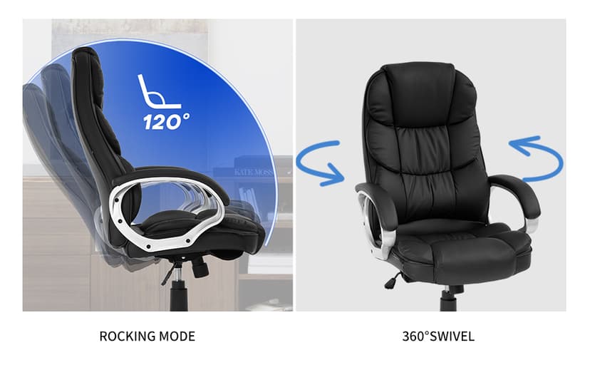 FDW Office Chair Computer High Back Adjustable Ergonomic Desk Chair Executive PU Leather Swivel Task Chair with Armrests Lumbar Support (Black)