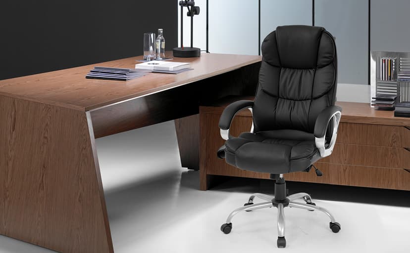 FDW Office Chair Computer High Back Adjustable Ergonomic Desk Chair Executive PU Leather Swivel Task Chair with Armrests Lumbar Support (Black)