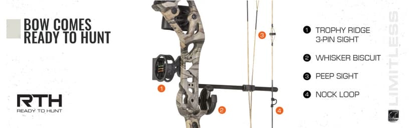 Bear Archery Limitless Dual Cam Compound Bow - Includes Quiver, Sight and Rest, God's Country