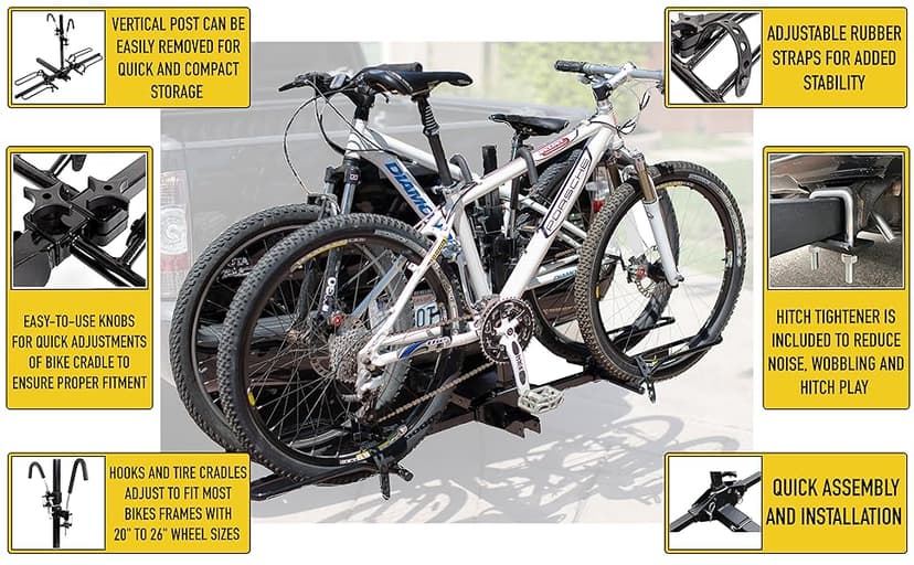 MaxxHaul Platform Bike Rack for 2 Bikes - Hitch Mounted Tray Carrier for SUV, Van, & Truck - Adjustable Tire Cradles & Foam Padded Hooks - Fits 2" Class III & IV Hitches (50027)