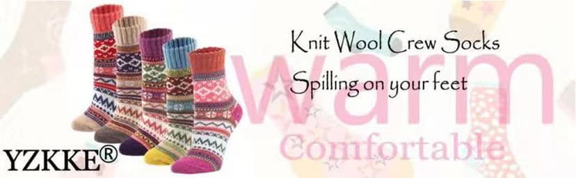 YZKKE 5Pack Womens Vintage Winter Soft Warm Thick Cold Knit Wool Crew Socks, Multicolor, free size