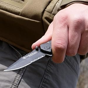 Smith & Wesson Accessories Extreme Ops SWA24S 7.1in S.S. Folding Knife with 3.1in Serrated Clip Point Blade and Aluminum Handle for Outdoor